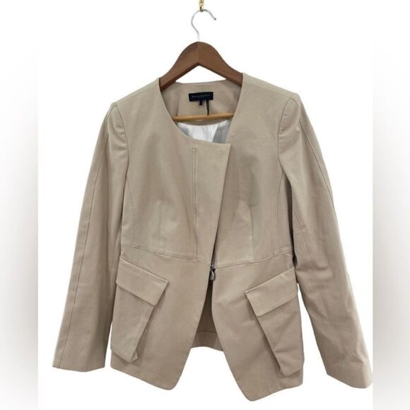 💜 Donna Karan Women Collarless Split-front Patch Flap Pocket Jacket - Picture 3 of 8